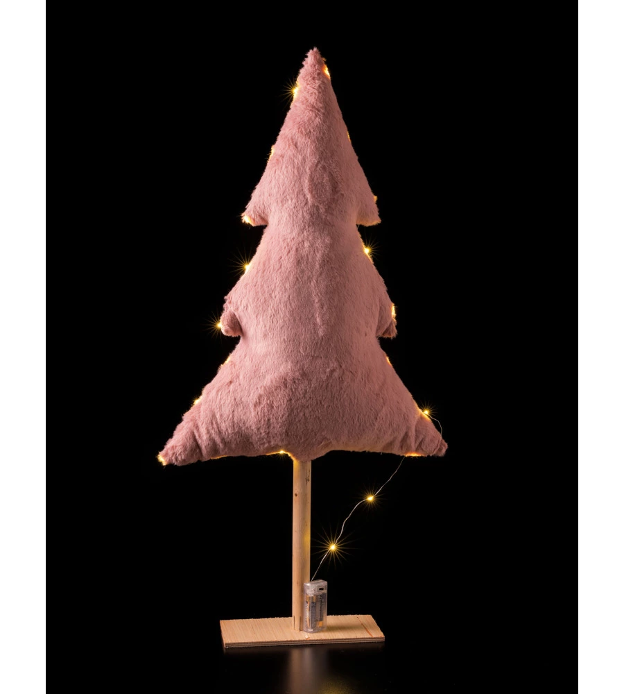 Albero peluche con luci led e pianta in legno, 100 cm